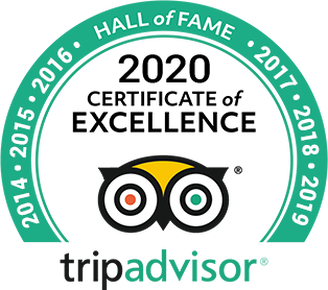 2020 TripAdvisor award Certificate of Excellence and Hall of Fame for 5 years of excellent TripAdvisor reviews